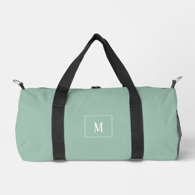Custom monogram, sage green all over duffle bag (Front)