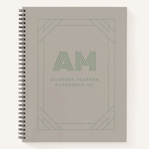Custom Monogram Sage Green & Taupe Minimalist Notebook