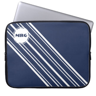 Custom Monogram Sapphire Blue with White Stripes Laptop Sleeve