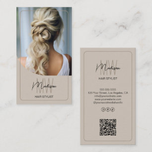 Custom Monogram Script Hair Stylist Salon Photo QR Business Card