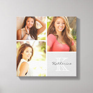 Custom Monogram Senior Photo Collage Canvas Print
