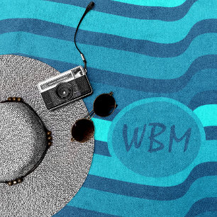 Custom Monogram Shades of Blue Beach Towel