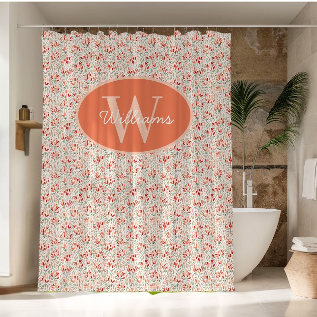 Custom Monogram Shower Curtain Terracotta Floral  (Creator Uploaded)