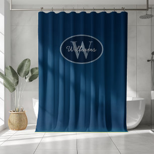 Custom Monogram Shower Curtains Blue Bathroom