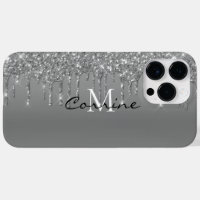 Custom Monogram Silver Glitter Drips Metallic