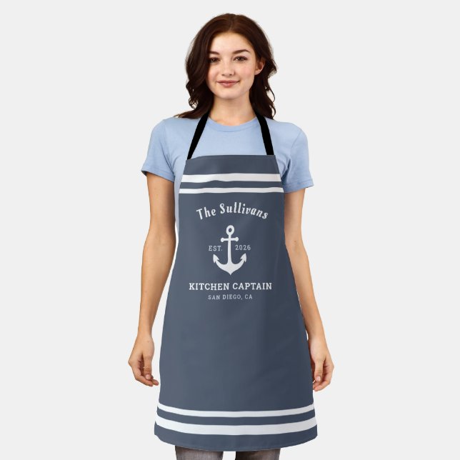 Custom Monogram Slate Blue Coastal Modern Apron (Worn)