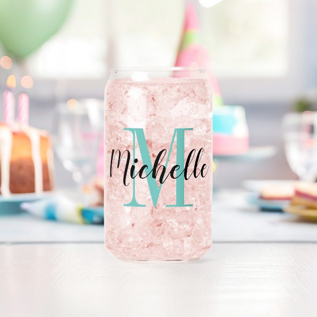 Custom monogram soda can shape drink glass gift (Insitu (Birthday))