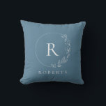 Custom monogram soft blue Floral wreath Cushion<br><div class="desc">Enhance the comfort and style of your living space with our Custom Monogram Soft Blue Floral Wreath Pillow. This elegant and customisable pillow brings a touch of sophistication to your home decor. Elegant Floral Wreath Design: The pillow features a soft blue floral wreath, radiating a sense of timeless elegance. This...</div>