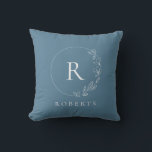 Custom monogram soft blue Floral wreath Cushion<br><div class="desc">Enhance the comfort and style of your living space with our Custom Monogram Soft Blue Floral Wreath Pillow. This elegant and customisable pillow brings a touch of sophistication to your home decor. Elegant Floral Wreath Design: The pillow features a soft blue floral wreath, radiating a sense of timeless elegance. This...</div>