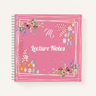 Custom Monogram Soft Pastel Pink Floral Lecture  Notebook