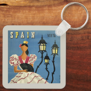 Custom Monogram SPAIN Vintage Travel Key Ring