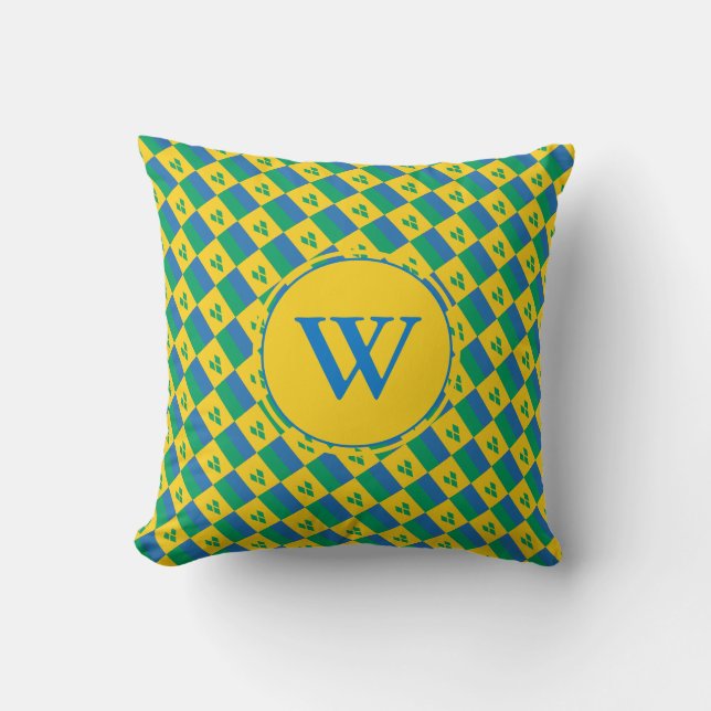 Custom Monogram ST VINCENT FLAG Grenadines Cushion (Front)
