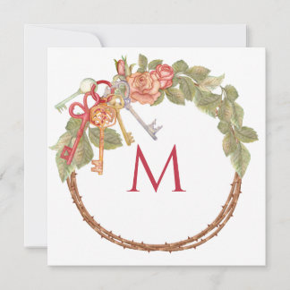 Custom Monogram Stationary with Key & Wreath Invitation