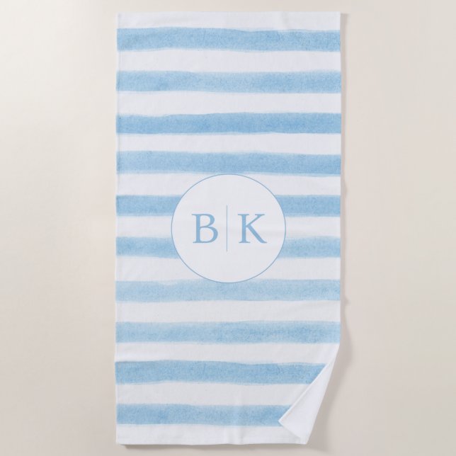 Custom Monogram Striped Beach Towel (Front)