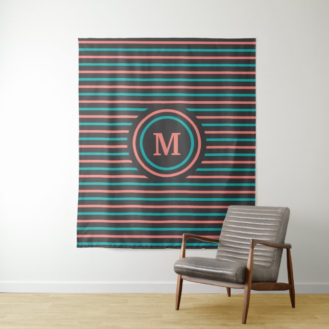 Custom Monogram Stripes Pattern tapestries (In Situ)
