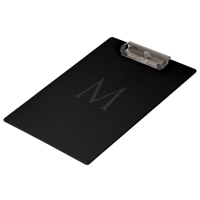 Custom Monogram Stylish Black Professional Clipboard (Angled)