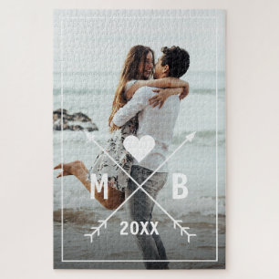 Custom Monogram Stylish Love Heart Arrows 2024 Jigsaw Puzzle