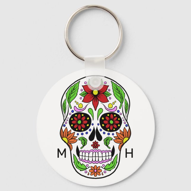 Custom monogram Sugar Skull key chains (Front)