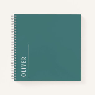 Custom monogram, teal blue green notebook