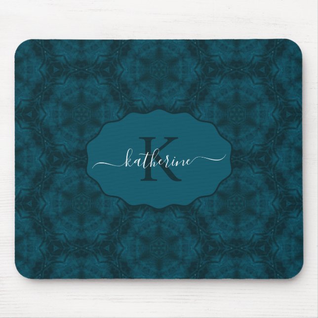 Custom Monogram Teal Navy Blue  Mouse Mat (Front)