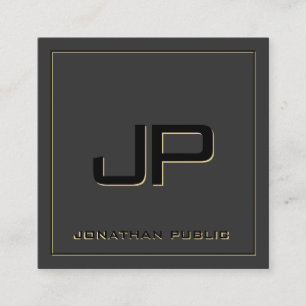 Custom Monogram Template Elegant Black & Gold Square Business Card