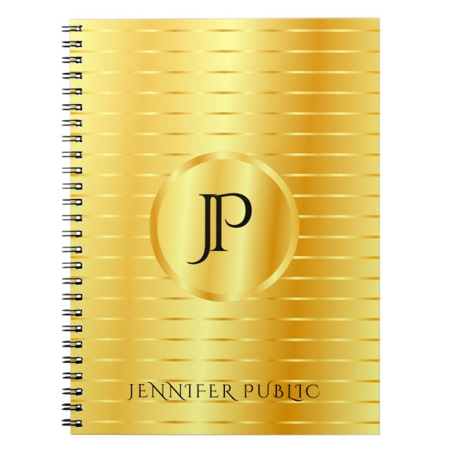 Custom Monogram Template Faux Gold Metallic Look Notebook (Front)