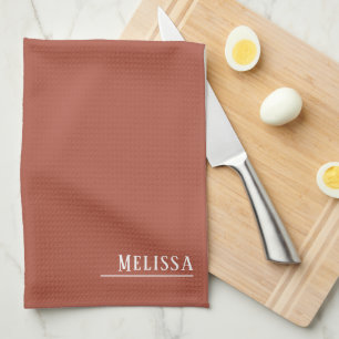 Custom monogram, terracotta colour tea towel