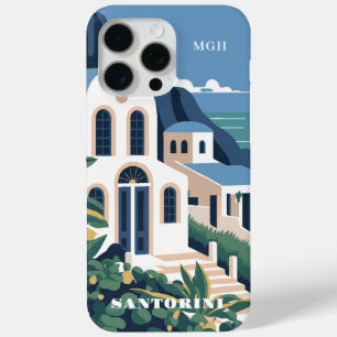 Custom Monogram & Text Santorini Greece iPhone 15 Pro Max Case