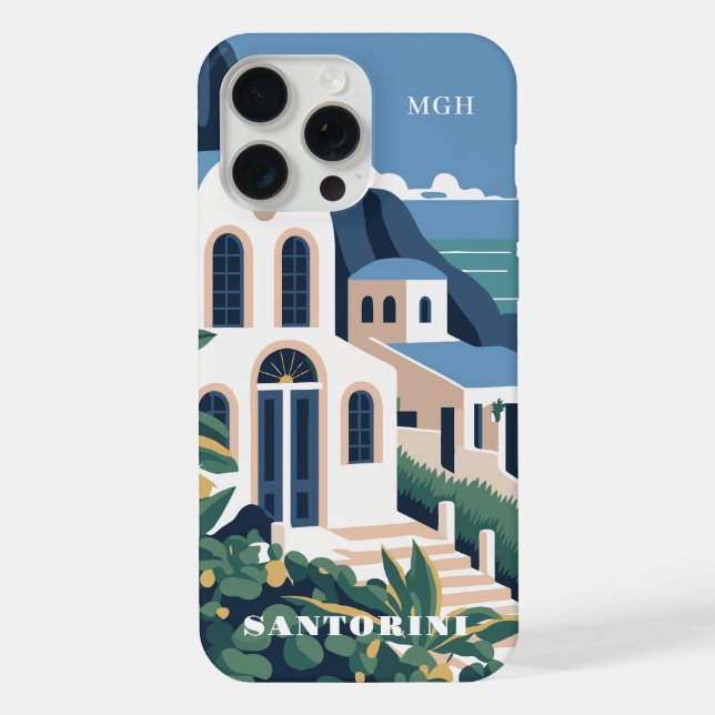 Custom Monogram & Text Santorini Greece iPhone Case (Back)