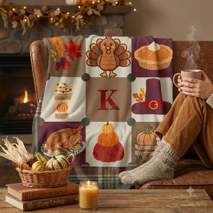 Custom Monogram Thanksgiving fall Cosy Sherpa Blanket
