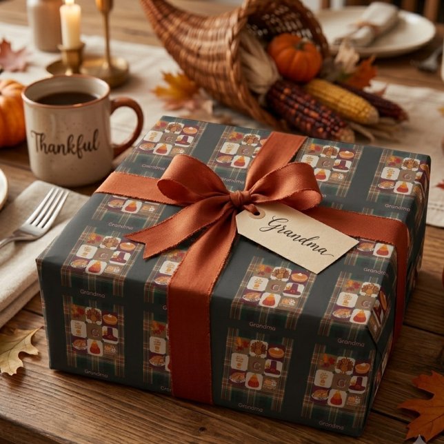 Custom Monogram Thanksgiving personalised  Wrapping Paper (Creator Uploaded)