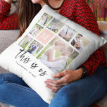 Custom Monogram This is Us Photo Collage Cushion<br><div class="desc">Monogram pillow featuring the words "this is us" in a stylish script with 8 square photos arranged in a grid layout on the front and back side making it 16 photos in total that you can replace with you own photos against a white background. You can also add your family...</div>