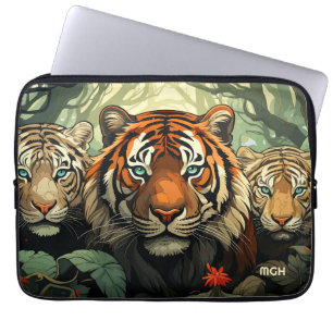 Custom Monogram Tigers Illustration Laptop Sleeve