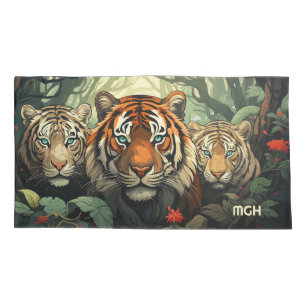 Custom Monogram Tigers Illustration Pillowcase