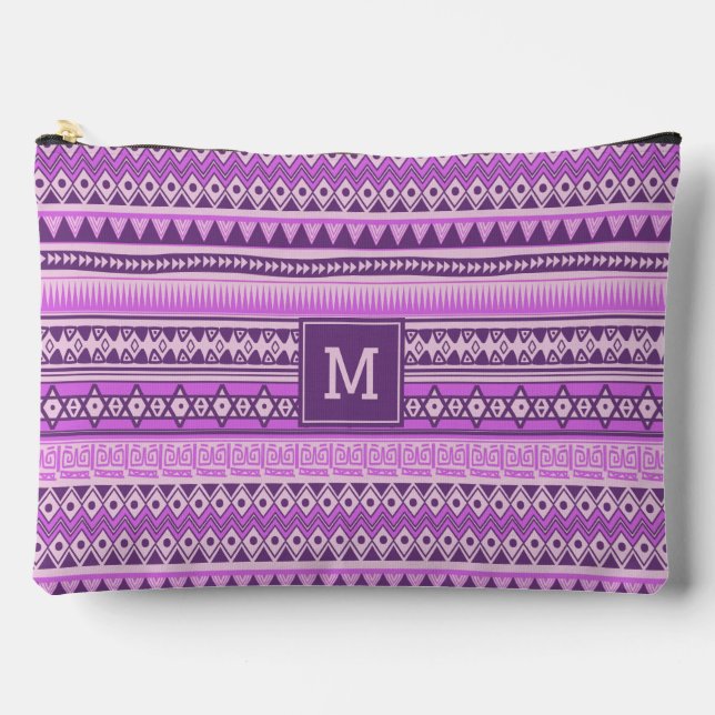 Custom Monogram Tribal Aztec Pattern Accessory Pouch (Front)