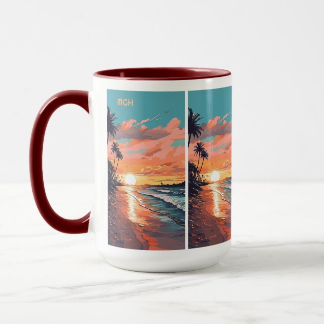 Custom Monogram Tropical Beach Sunset Mug (Left)