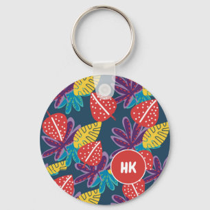 Custom monogram tropical floral hawaii exotic key ring