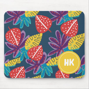 Custom monogram tropical floral hawaii exotic  mouse mat