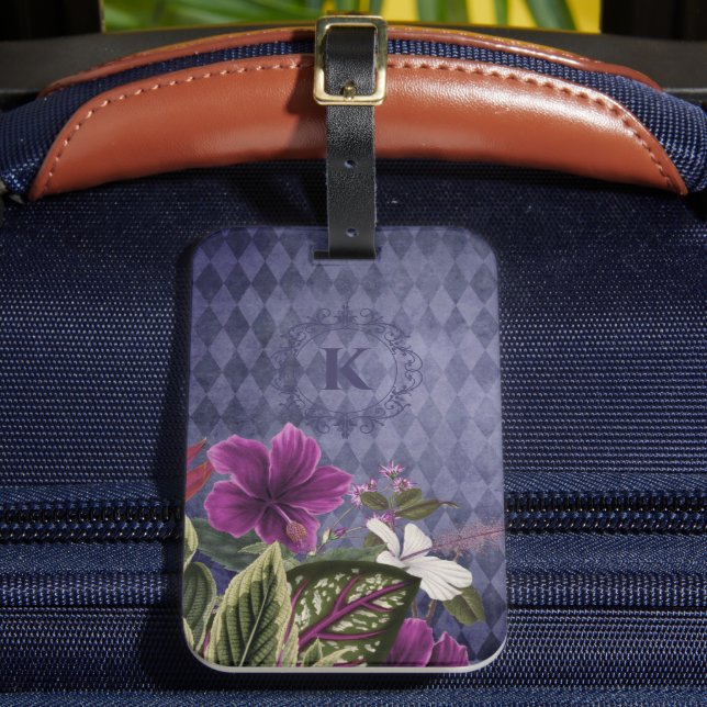 Custom Monogram Tropical Floral  Luggage Tag (Front Insitu 2)