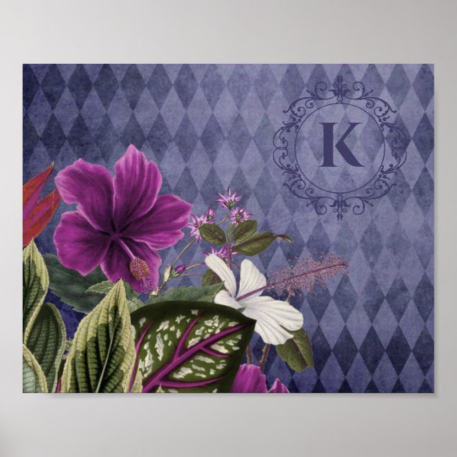 Custom Monogram Tropical Floral Poster (Front)