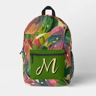 Custom Monogram Tropical Leaves Colourful Abstract Printed Backpack