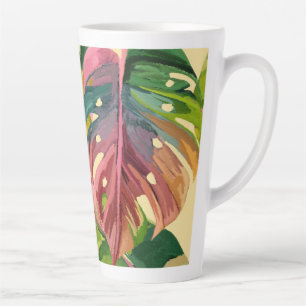 Custom Monogram Tropical Leaves Colourful Latte Mug
