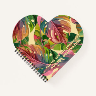 Custom Monogram Tropical Leaves Heart Shaped Notebook