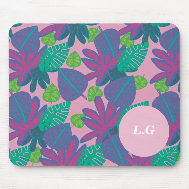 Custom monogram tropical pink colourful modern  mouse mat (Front)