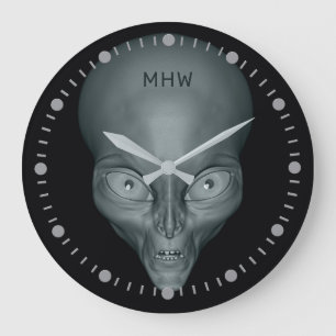 Custom monogram UFO Alien wall clocks