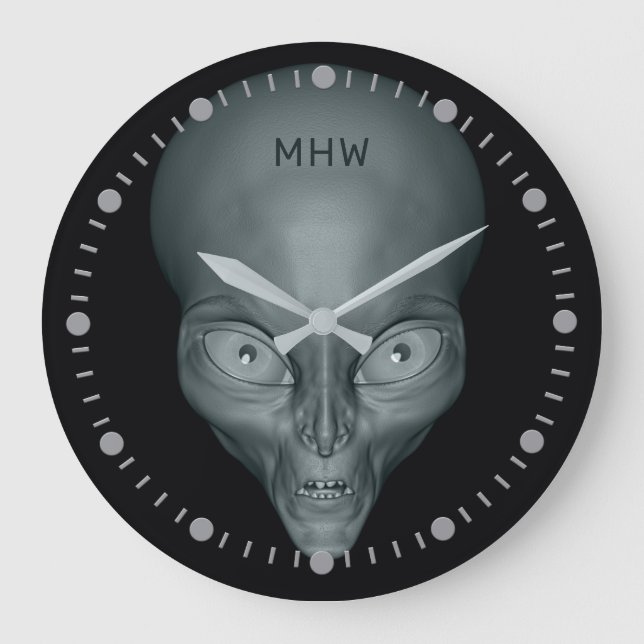 Custom monogram UFO Alien wall clocks (Front)