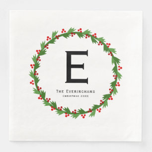 Custom Monogram - Vintage Chrismas wreath Napkin