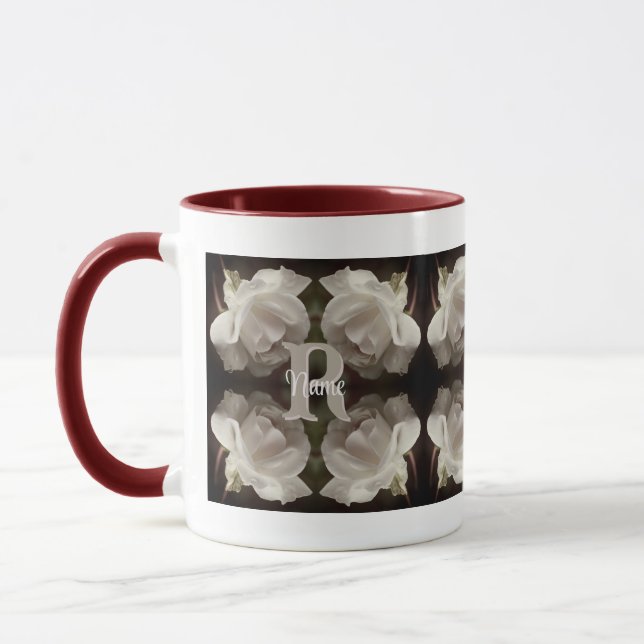 Custom Monogram Vintage Roses Personalised Mug (Left)