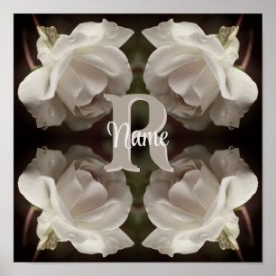 Custom Monogram Vintage Roses Personalised Poster