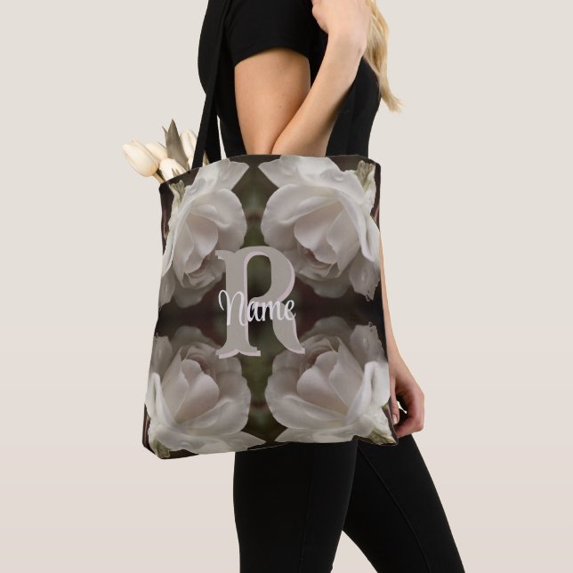 Custom Monogram Vintage Roses Personalised Tote Bag (Close Up)